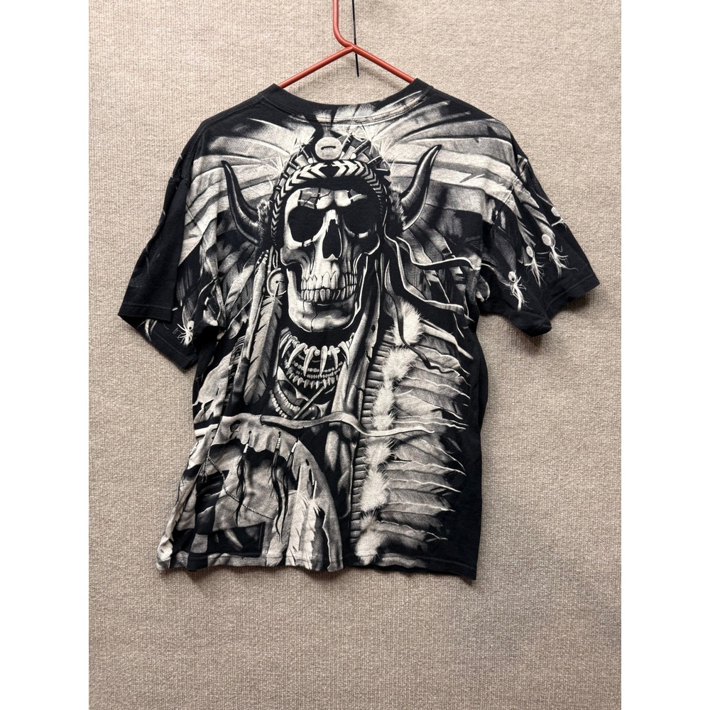 Liquid Blue Skull Headdress All Over Print T-Shirt Black White Mens Large - Picture 2 of 6
